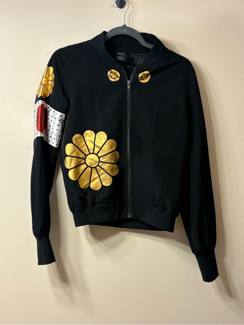 Black Jacket with Gold Floral Detail - Women's Zip Front